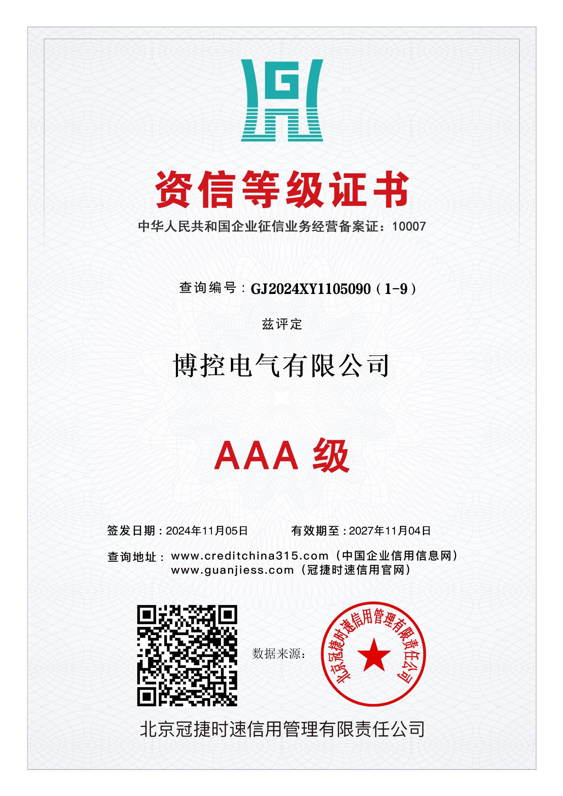 资信品级证书